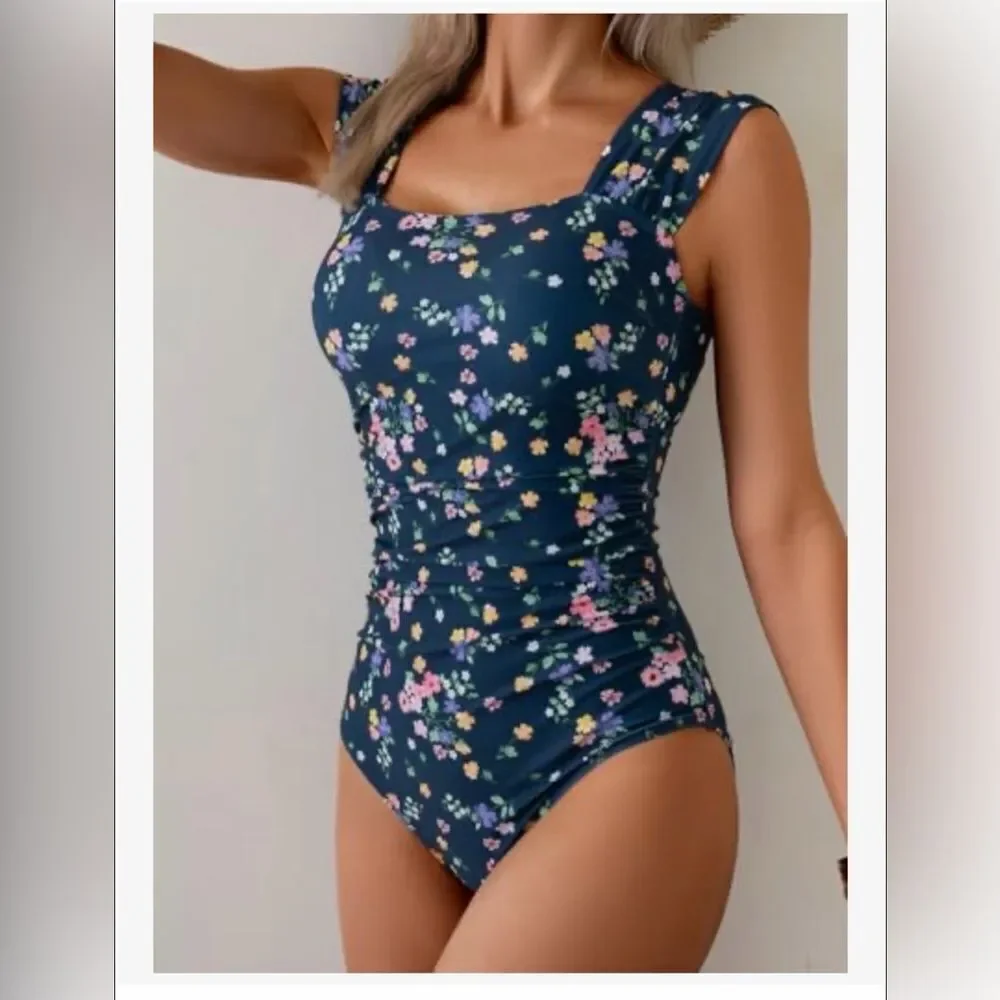 B2prity Womens One Piece Square Neck Tummy Control Ruched Full Coverage Suit M